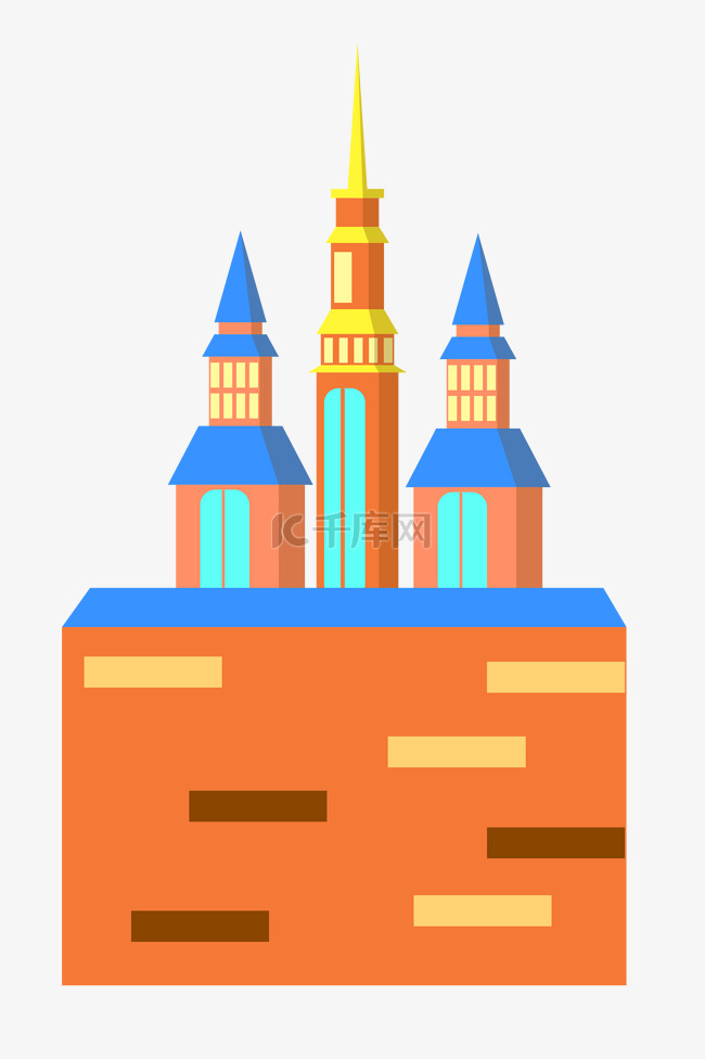 橙色城堡建筑插画
