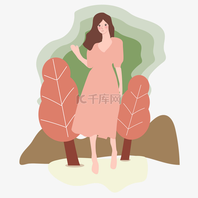 在森林里行走的卡通女神免抠图