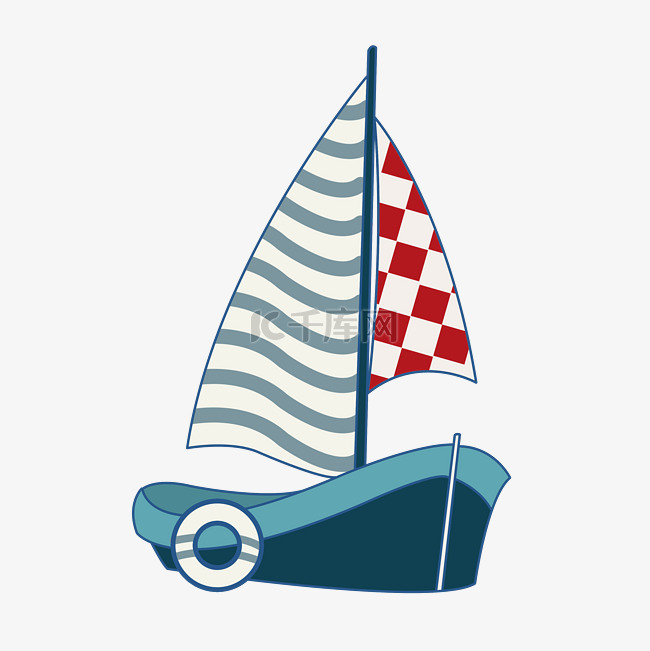 可爱平面卡通蓝色手绘帆船
