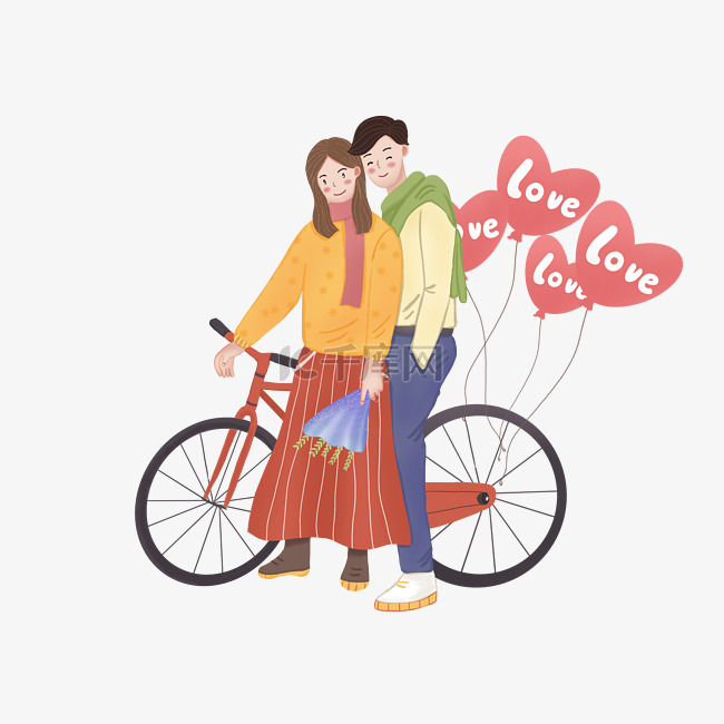 手绘情人节自行车插画