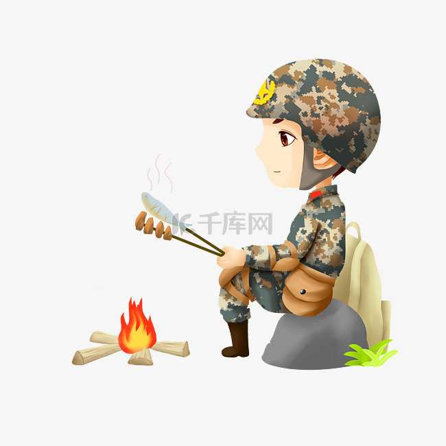 建军节军事演习的解放军战士插画