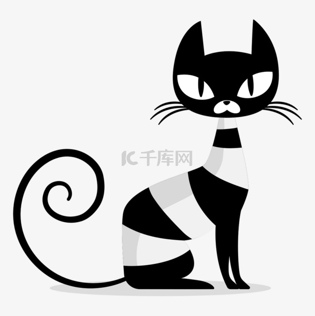 卡通手绘黑白猫咪PNG素材
