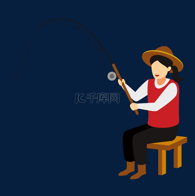 坐着钓鱼的女人矢量素材