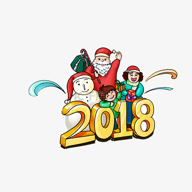 2018年圣诞节快乐蜡笔插画