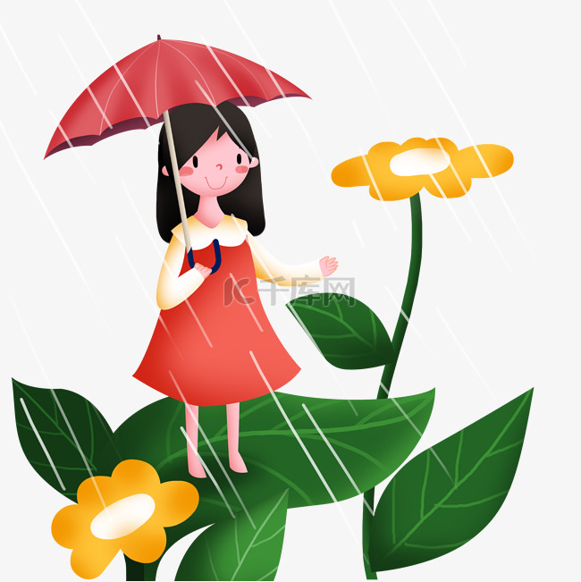 谷雨站在叶子上姑娘