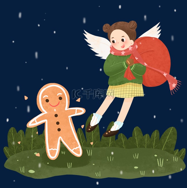 卡通圣诞节小天使女孩插画