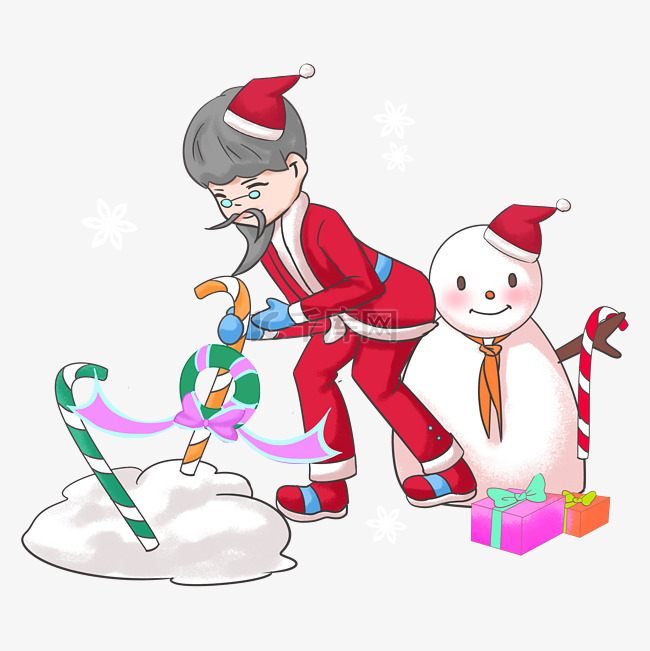 圣诞节圣诞老人雪人手绘