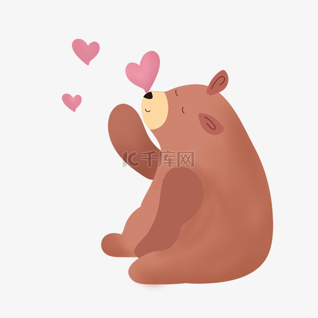 手绘情人节棕色小熊