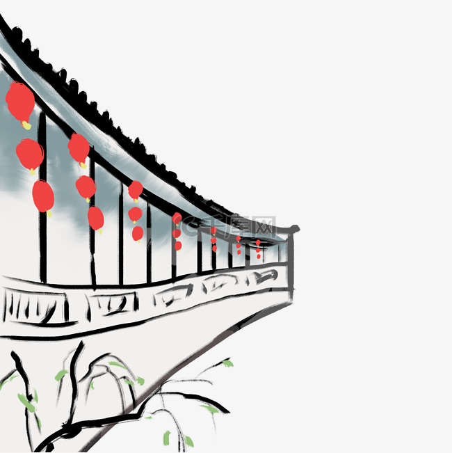 中国风水墨建筑装饰免扣素材