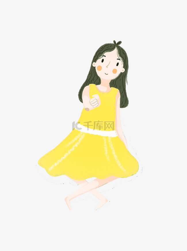 温柔黄裙少女装饰元素