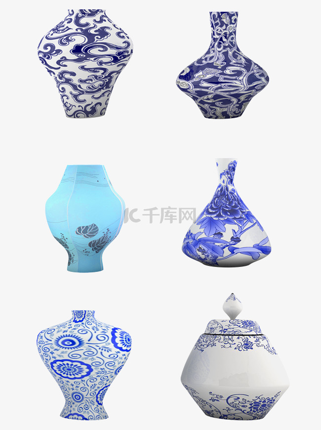 6款中式花纹陶瓷瓶青花瓷罐子艺