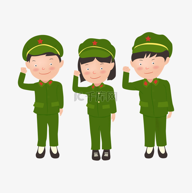 建党节三个小红军宣誓卡通人物