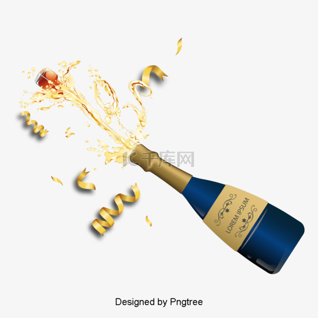 蓝色精致的节日香槟庆祝元素