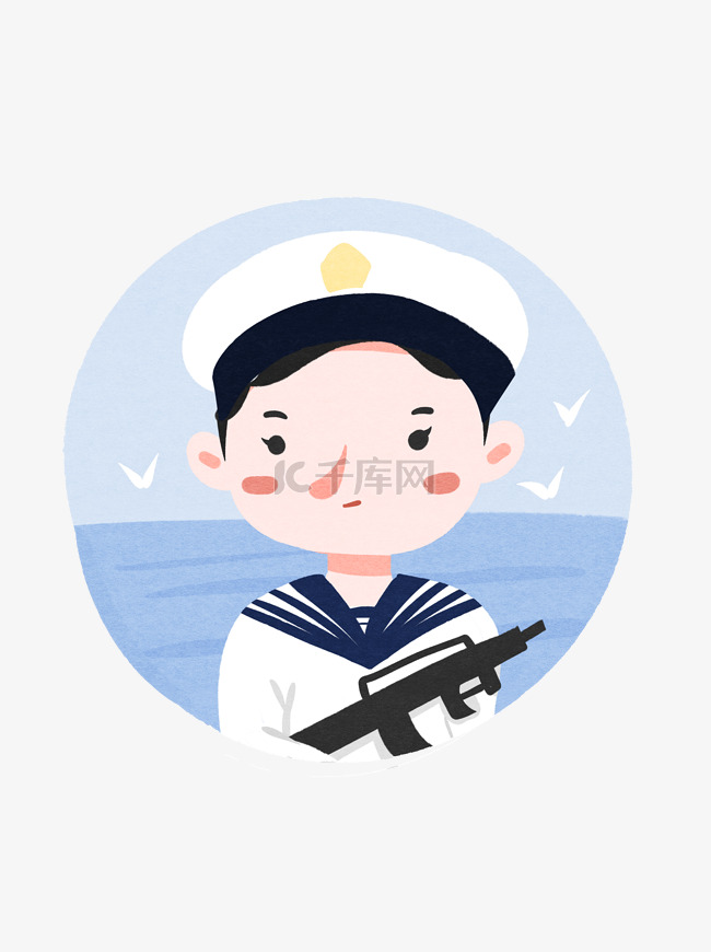 国庆节军人海军大海蓝色扁平卡通