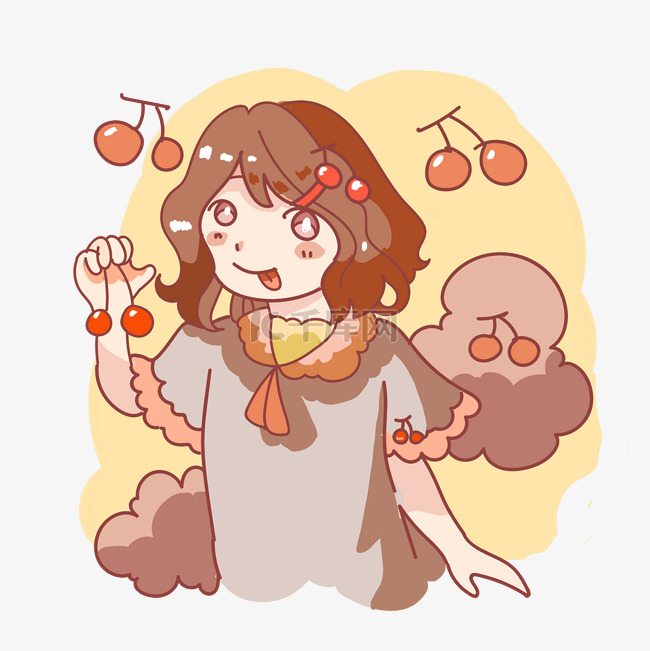 温柔吃樱桃女生卡通手绘png