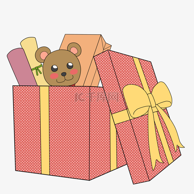 卡通手绘可爱的礼盒小熊