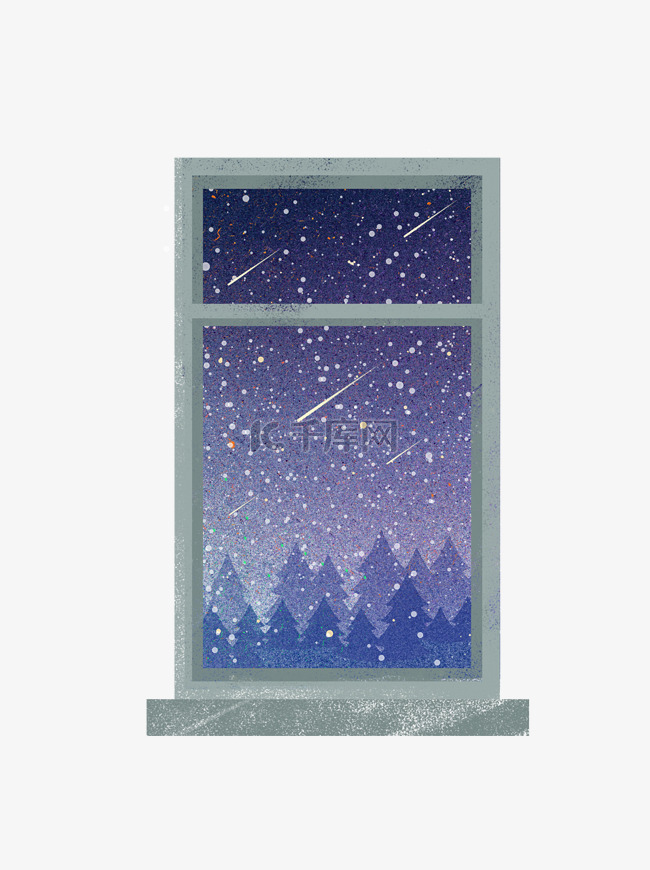窗户外面飘雪流星元素