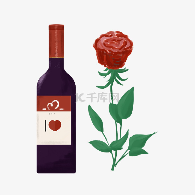 情人节葡萄酒玫瑰装饰素材