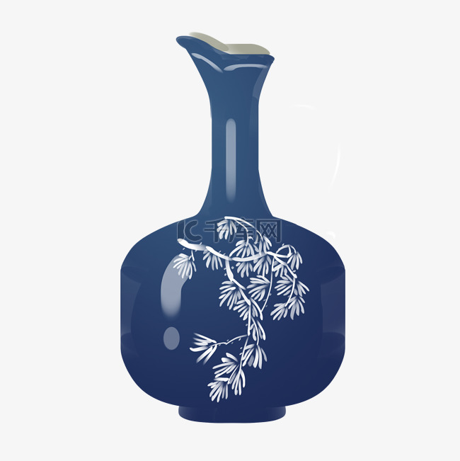 手绘深蓝色瓷瓶插画