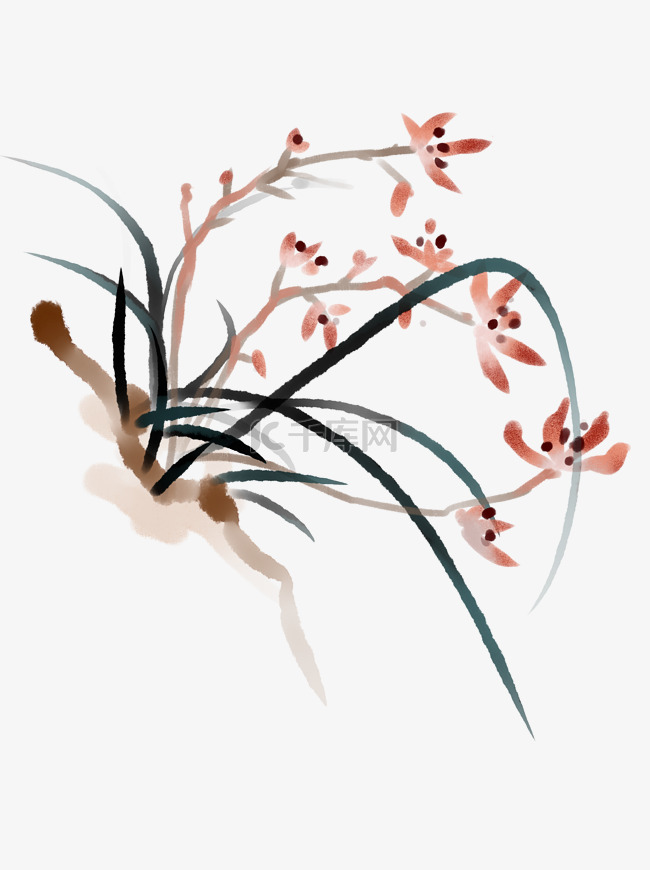 中国风手绘水墨可商用元素兰