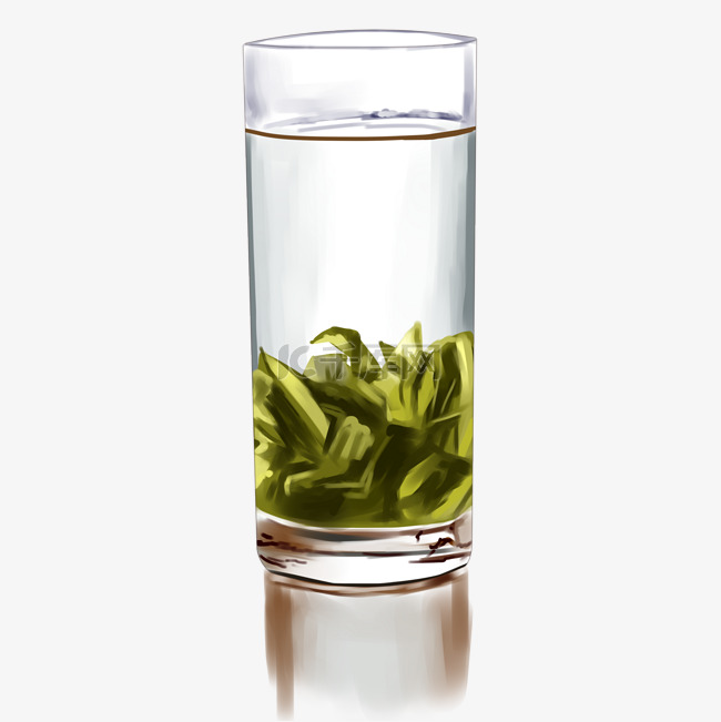 茶叶茶具玻璃杯倒影自然清新绿色