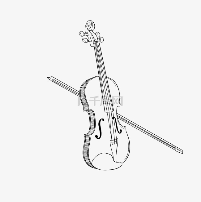 手绘线描小提琴插画