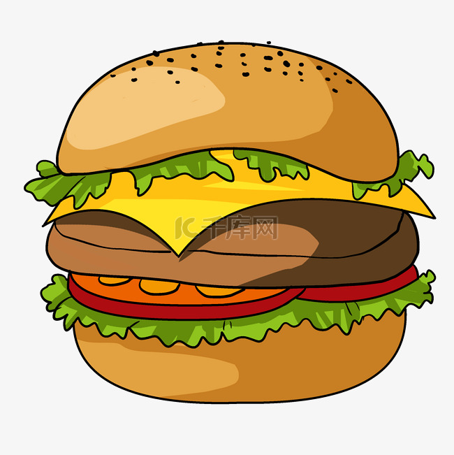 手绘美味汉堡插画