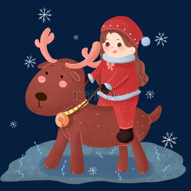 圣诞节卡通可爱驯鹿女孩插画