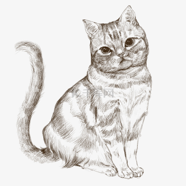 线描猫咪手绘插画