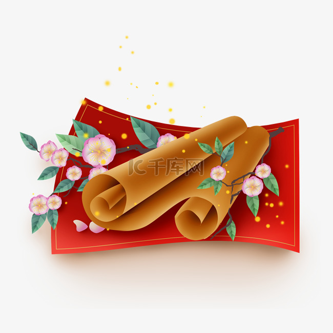 中国风金色纸张和樱花