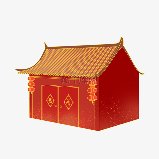 中国风国潮风描金古建筑房子
