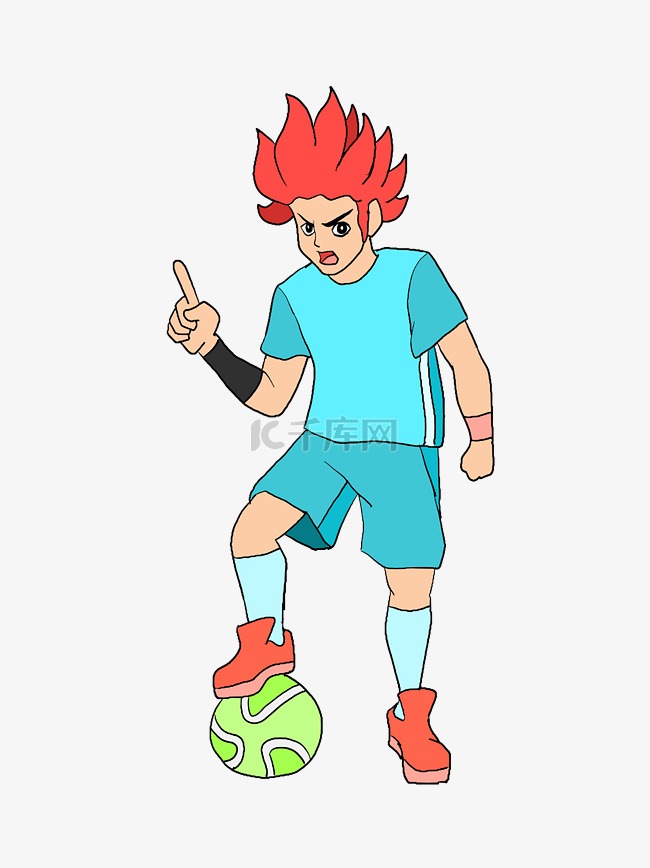 踢足球红头发男孩插画