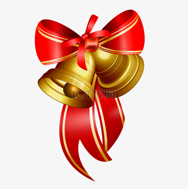 红色蝴蝶结装饰圣诞节金色质感铃