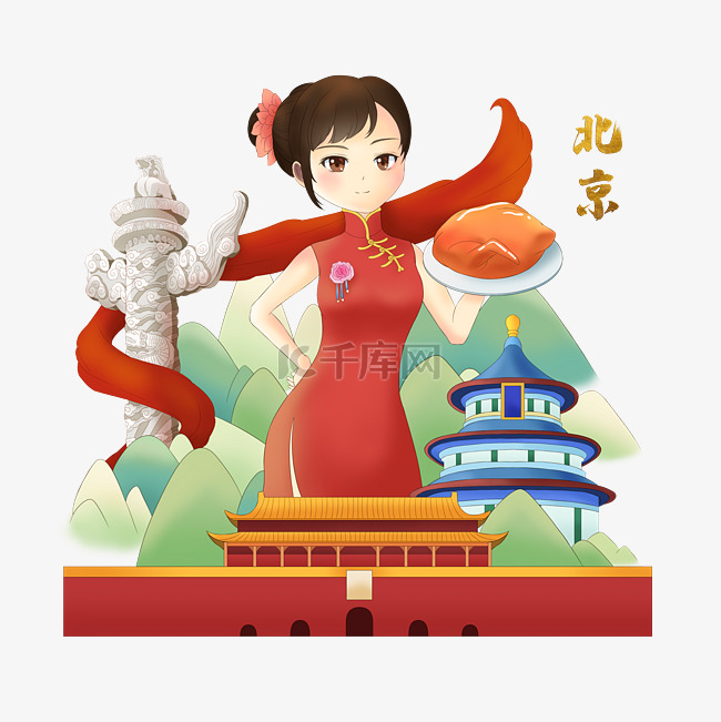 国潮北京烤鸭天坛天安门城市旅游
