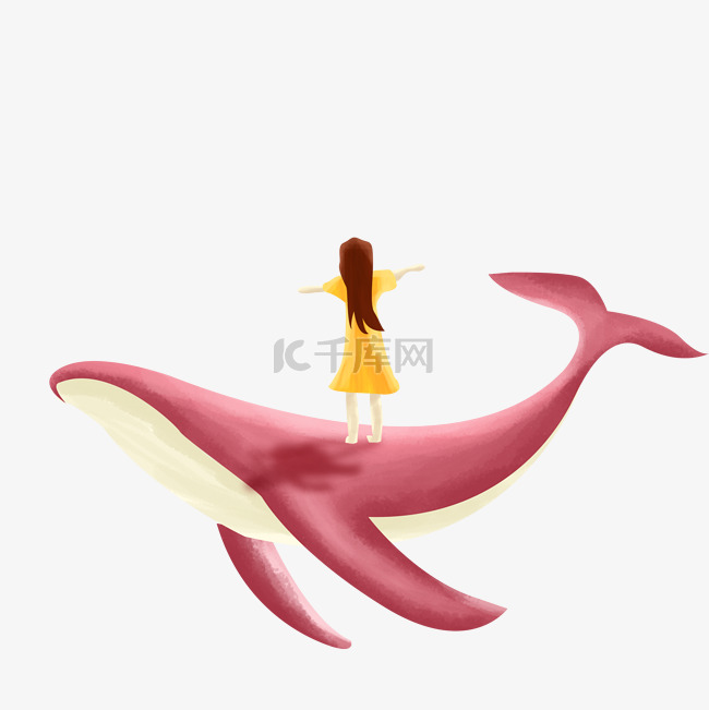 站在粉色海豚上的女孩