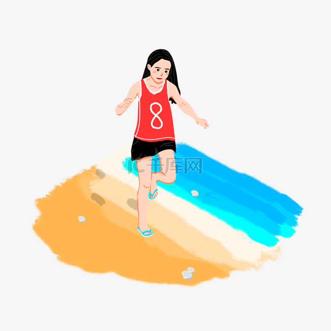 女孩沙滩海边跑步