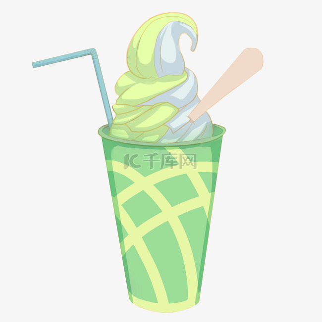 绿色冰淇淋卡通插画