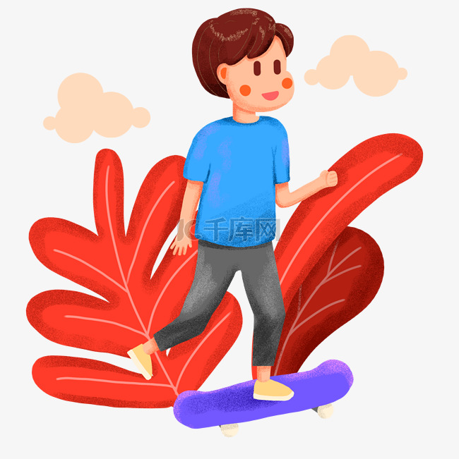 滑滑板的少年卡通素材下载
