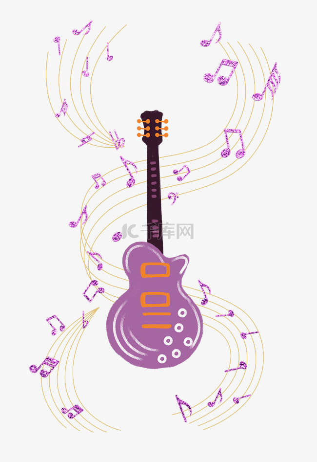 可爱萌动彩色音符五线谱紫色吉他