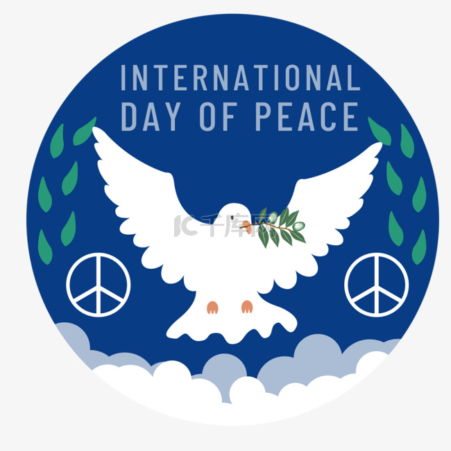 手绘世界和平日标志和平鸽
