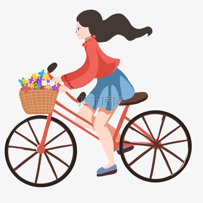春夏女孩骑自行车单车出游旅行踏