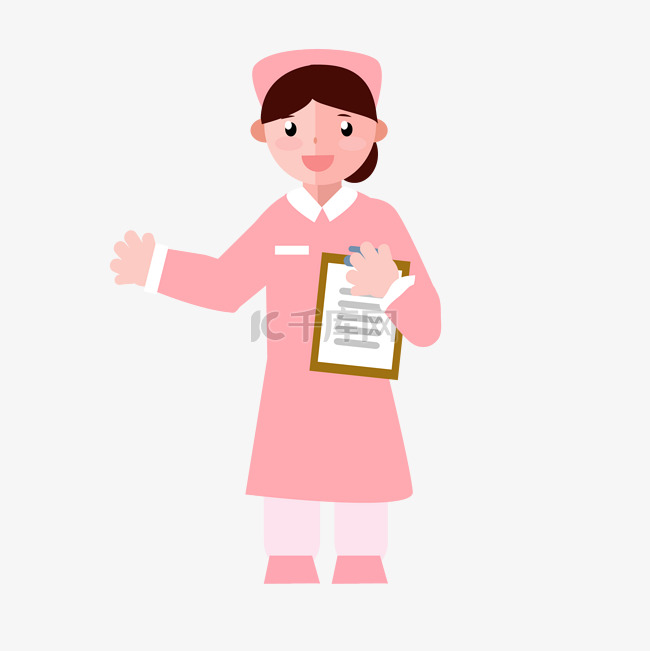 年轻穿粉色工作服的卡通护士