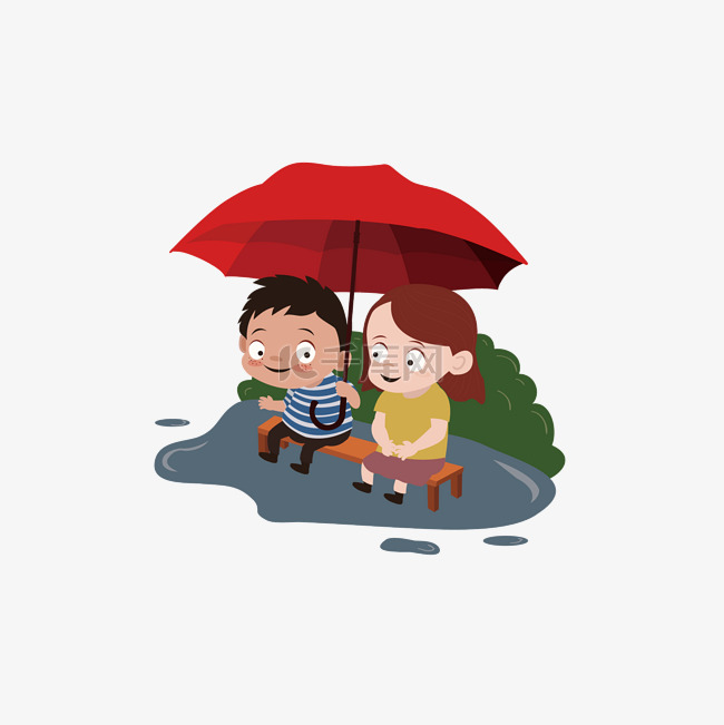 儿童下雨撑伞人物元素