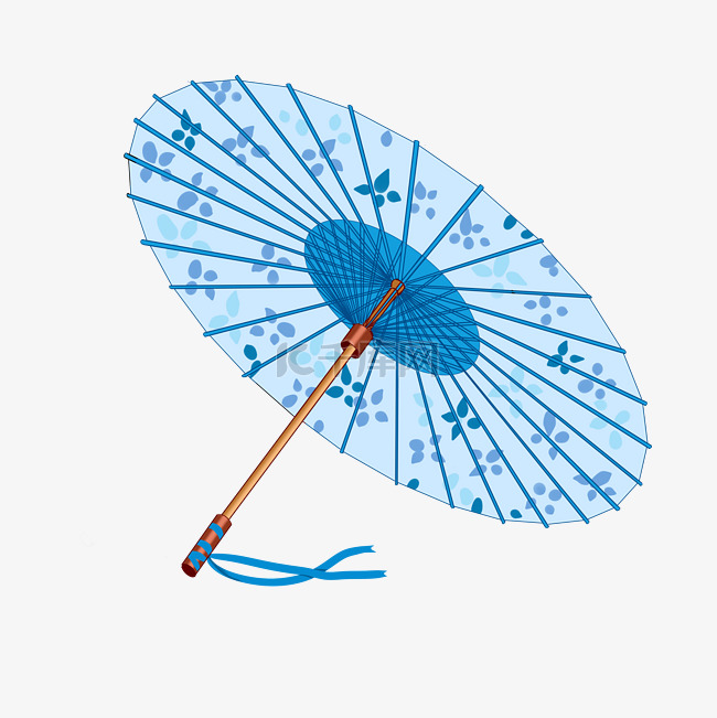 蓝色花纹油纸伞