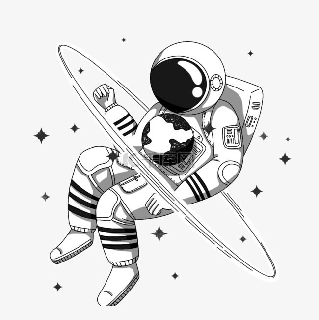 黑白手绘宇航员元素