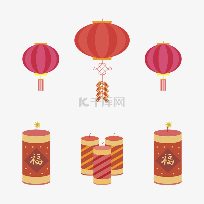 中国风漫画可爱年节装饰中国红