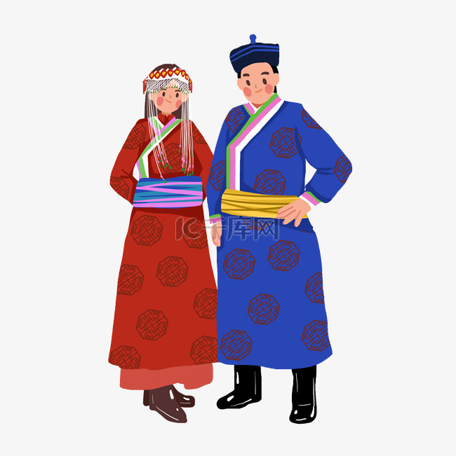 卡通蒙古族男生女生
