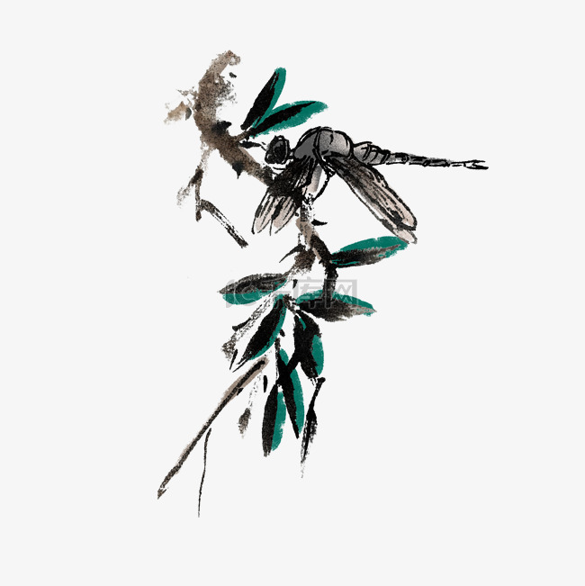蜻蜓水墨风手绘插画