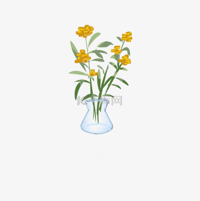 水彩黄色花朵水晶花盆免抠图