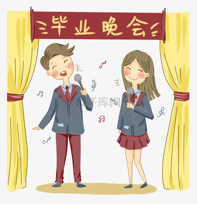 手绘毕业季毕业晚会学生表演插画